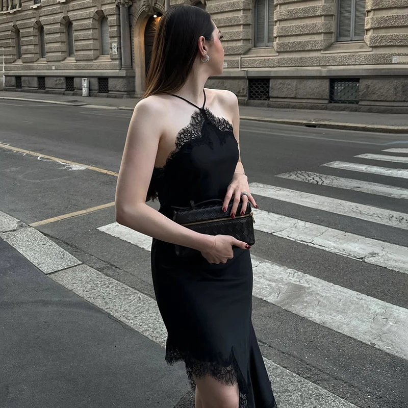 

Tornova Lace Stain Mini Dress For Women Sexy Backless Spaghetti Strap Dress Irregular Splice Slim Evening Party Female Clothes