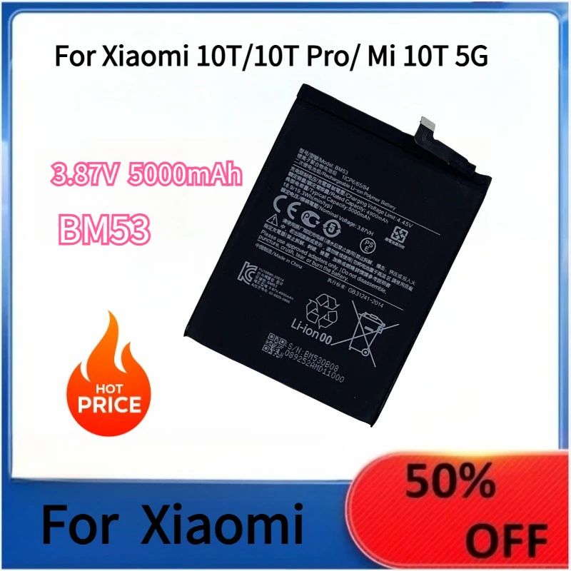 

New BM53 5000mAh Battery For Xiaomi 10T/10T Pro/ Mi 10T 5G Phone Replacement Batteries