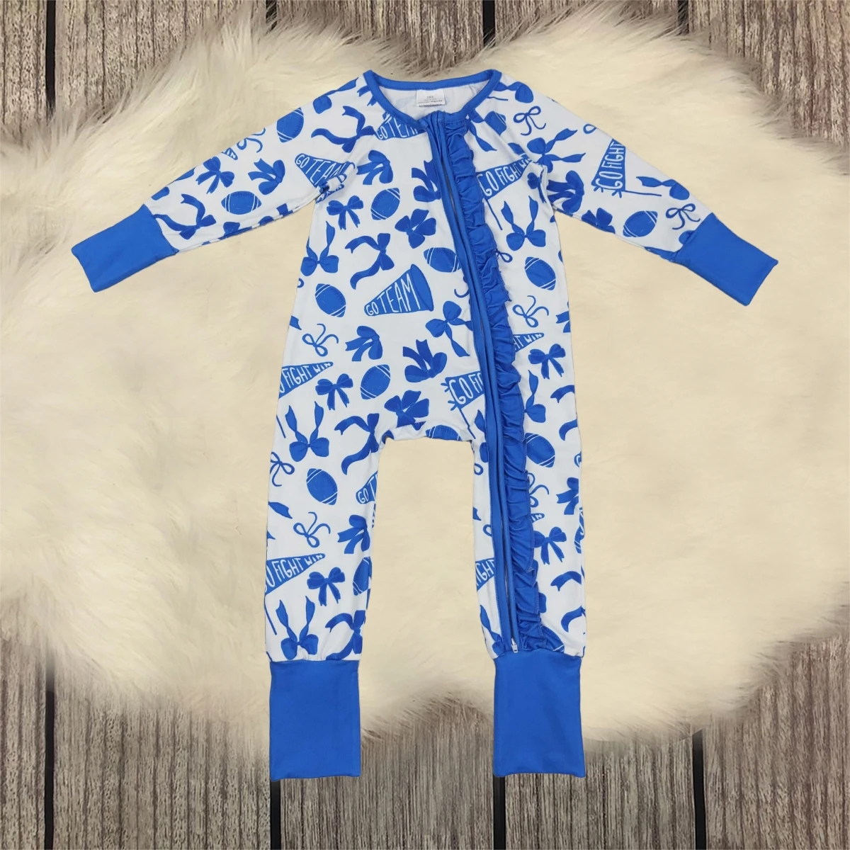 

Toddler Newborn Coverall Bodysuit Infant Children Long Sleeves Girl Zipper Footie Romper Kids Blue Bows Clothes Wholesale