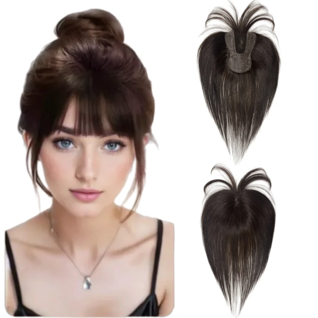

No Clip Human Hair Topper for Women U-Shaped Forehead Hairpiece with Hook and Loop Hand-Tied Lace Center Topper for Hair Loss