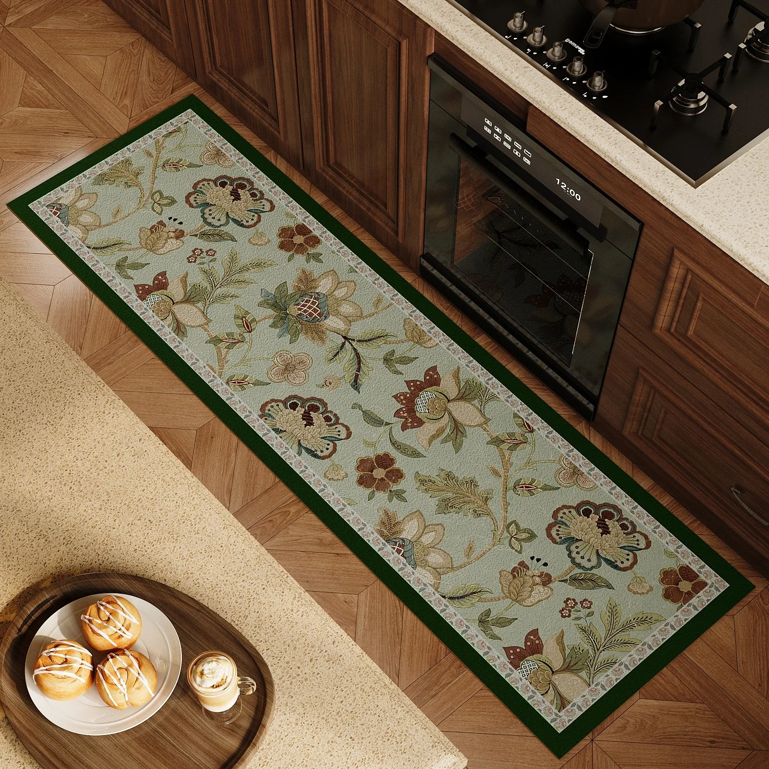 

Kitchen Floor Mat Waterproof Oil-proof Carpet Pvc Leather Non-slip Foot Mats Long Rug Flowers Minimalism Style Home Decor Rugs