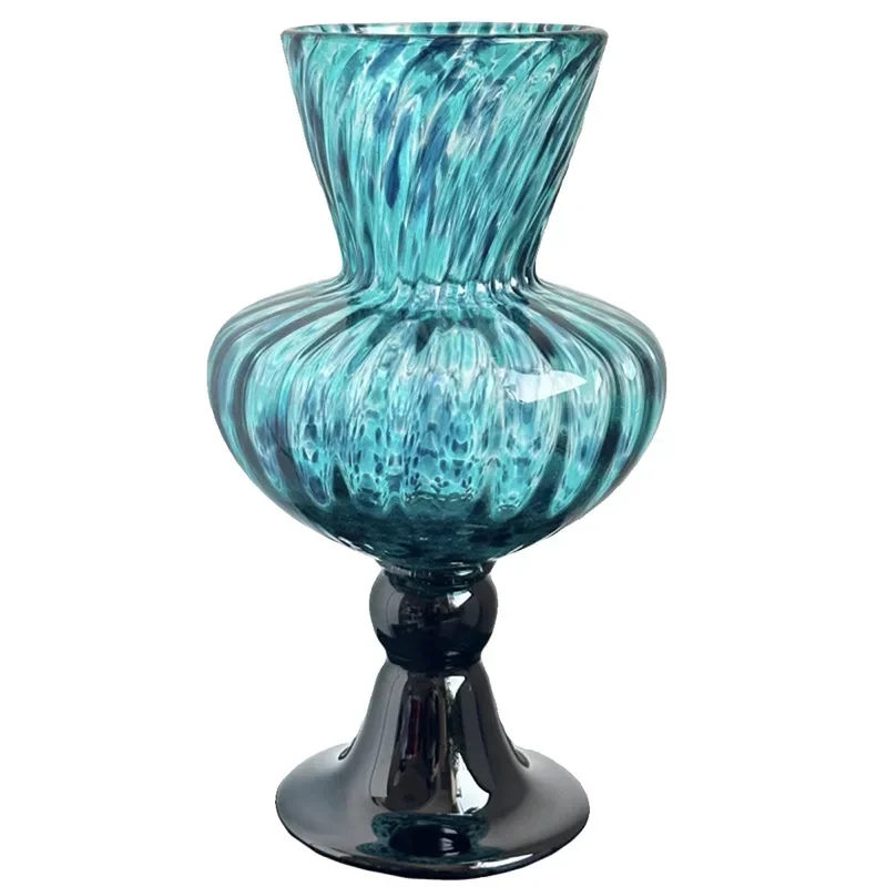 

Light luxury high-end glass vase ornament French medieval high-foot flower arrangement decorative flower ware hotel model room