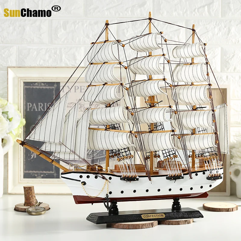 Mediterranean Sailing Model Wood Decoration Wooden Manual Simulation Ship Gift Smooth Boat European Crafe Home Accessories