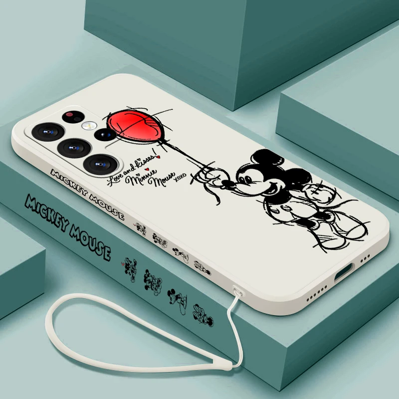 Disney Mickey Minnie Balloon per Samsung S24 S23 S22 S21 S20 Fe S10 Note 20 Ultra Lite Plus custodia per telefono con corda sinistra liquida