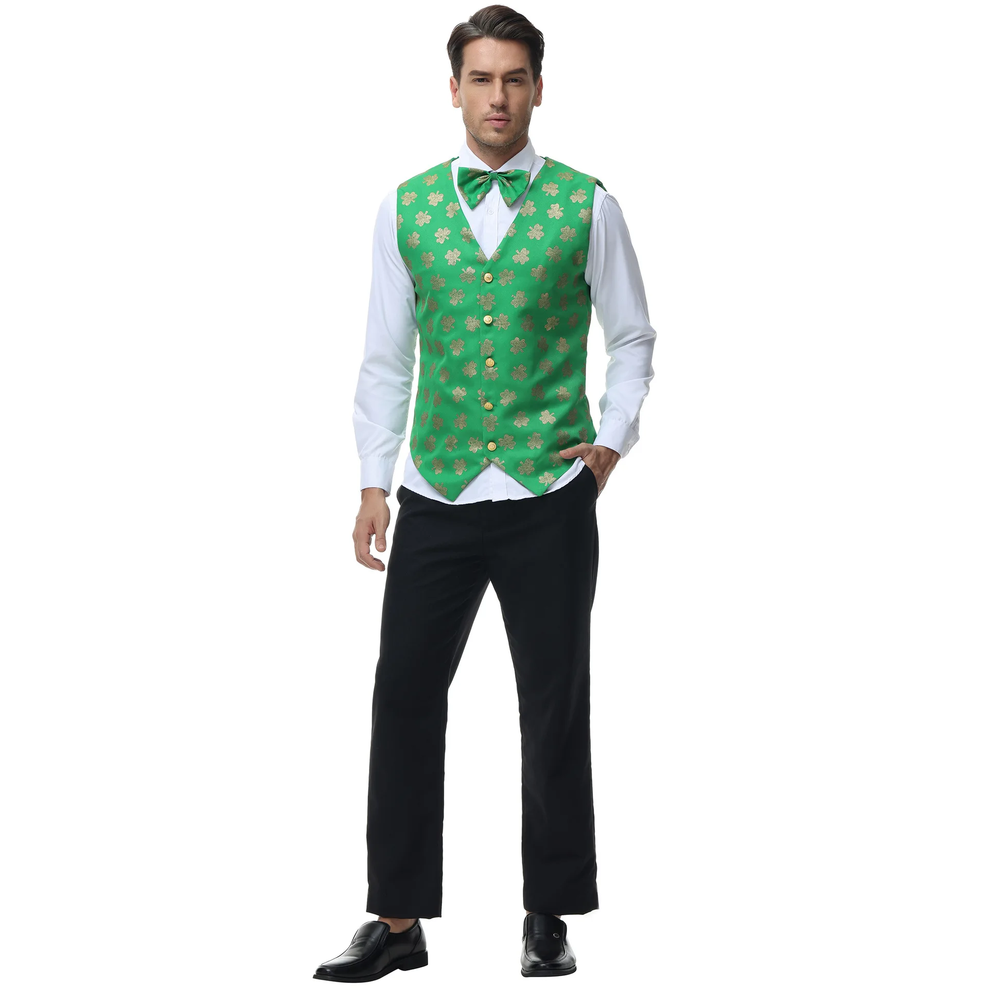 

M-XL Beer Festival Men's Waiter Vest Costume Green Printed Tuxedo Men's Vest And Waistcoat