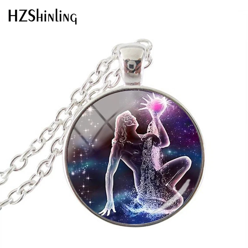 Fashion Purple Galaxy 12 Horoscope Scorpio Sagittarius Capricorn Aquarius Pendant Fashion Necklace Glass Dome Jewelry Gift