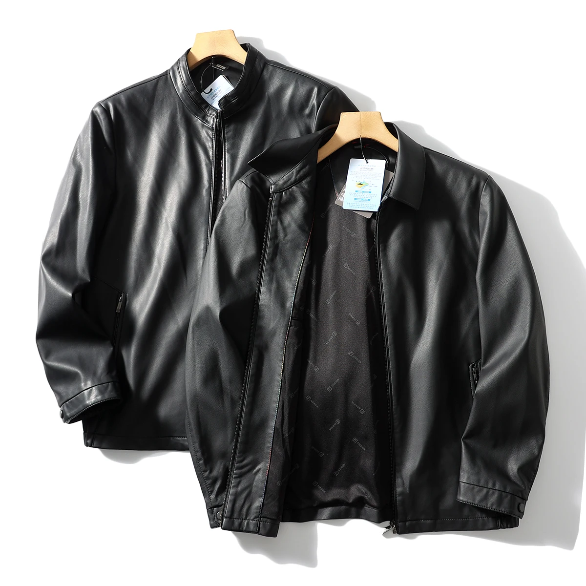 

Ecological Ultra-Leather Men's Jacket Collared Outerwear Fashionable Winter Coat Regular Length Urban Style Youth Fashion
