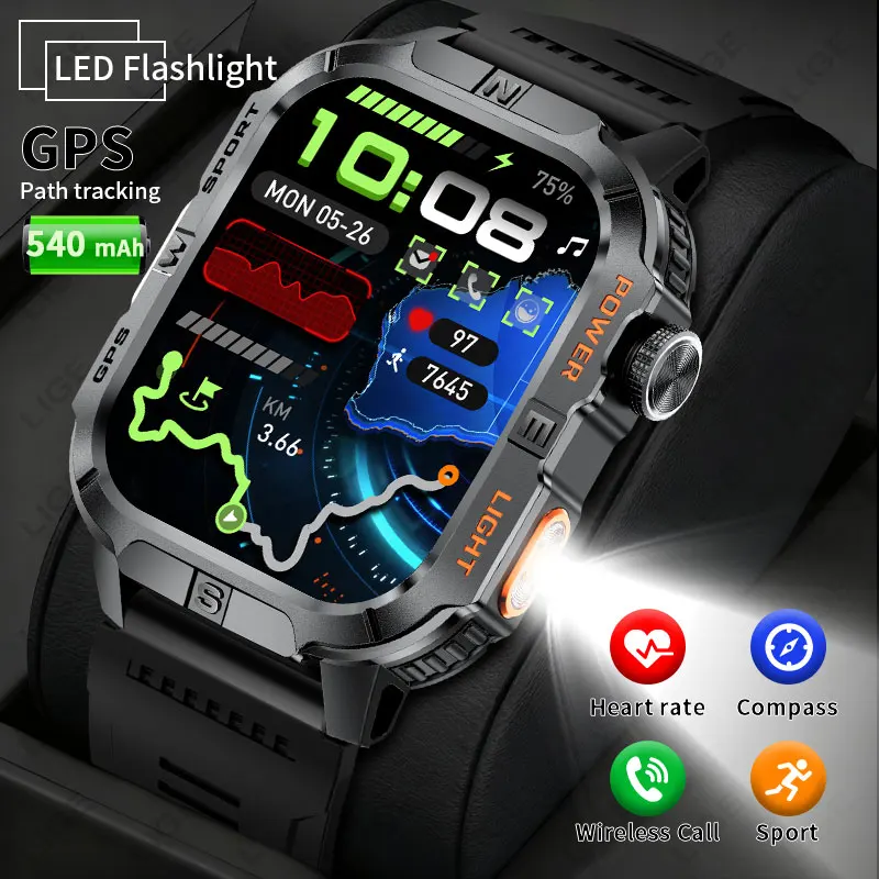 

LIGE 2025 New GPS Smart Watch Compass Flashlight IP68 Waterproof Bluetooth Call Outdoor Sports Fitness Tracker Smartwatch Men
