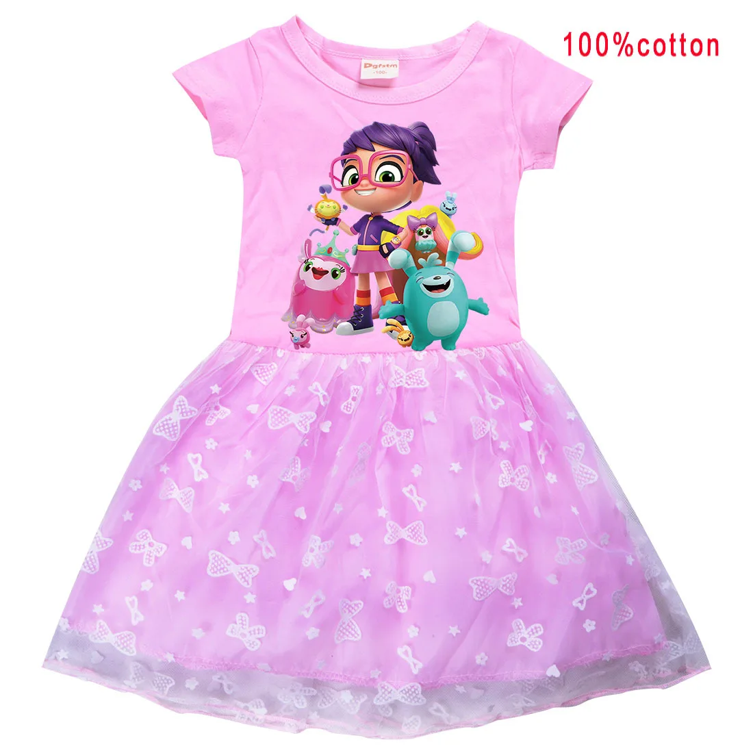 2023 Newest Abby Hatcher Clothes Kids Short Sleeve Dress Toddler Girl Rainbow Casual Dresses Baby Girls Lace Princess Vestidos