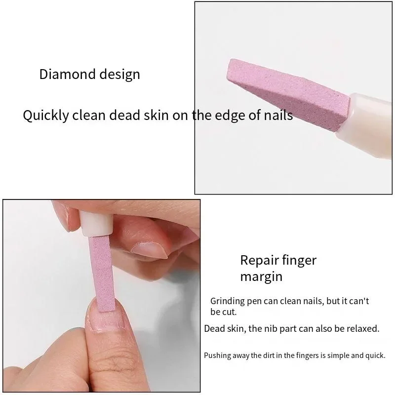 Double-End Frosted Stone Nail Polishing Stick, caneta polida, cuidados de arquivo, removedor de pele morta, aparador, manicure Scrub, lustrando, moinho, 2pcs