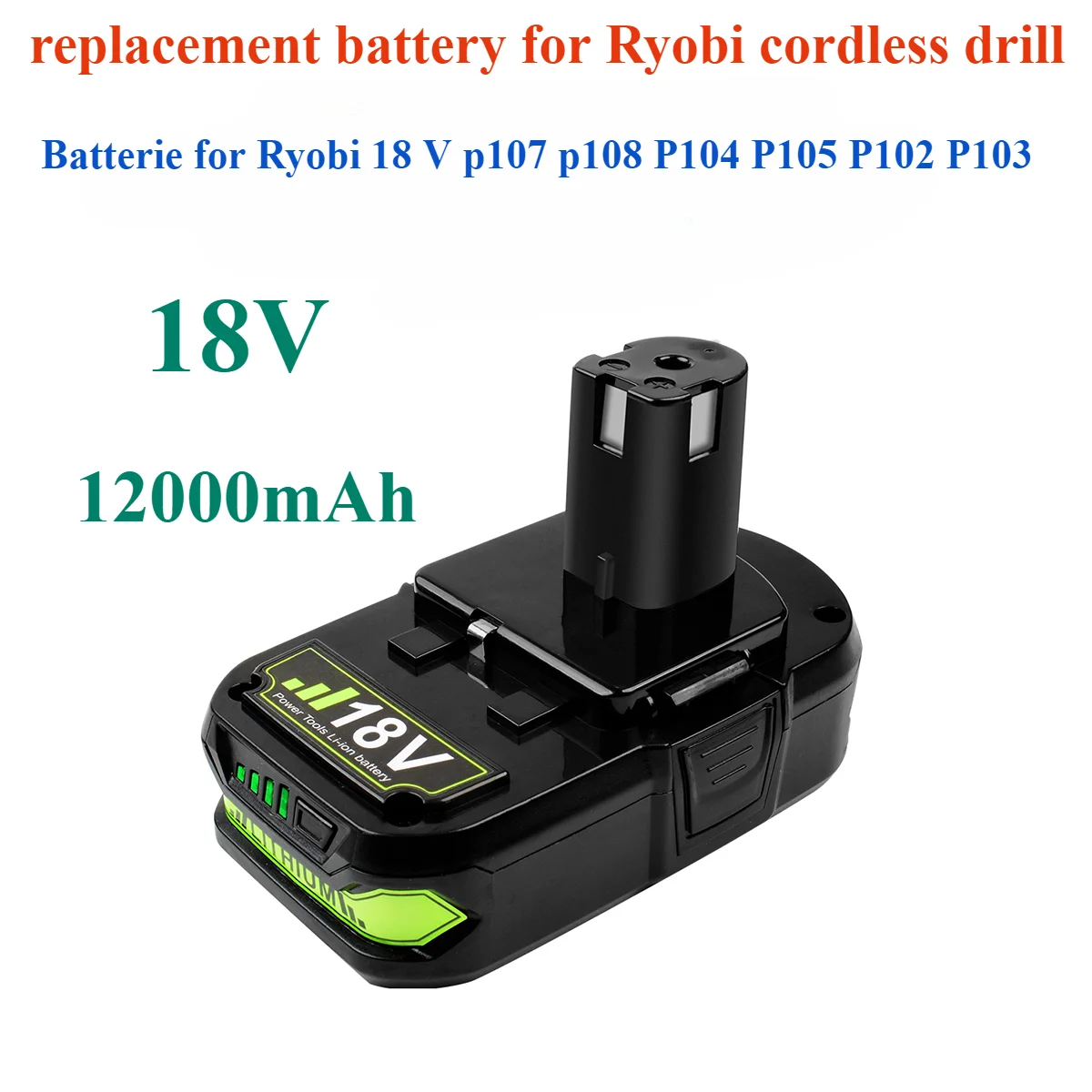 Replacement Battery for Ryobi Cordless Drill 12000mAh 18V Batterie for Ryobi 18 V P107 P108 P104 P105 P102 P103