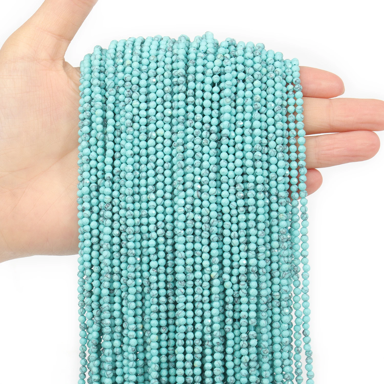 Großhandel Facettierte 2 3 4mm Naturstein Blaue Türkis-Perlen Runde Kleine Lose Perlen für Schmuckherstellung DIY Armbänder Halsketten – Detail 5