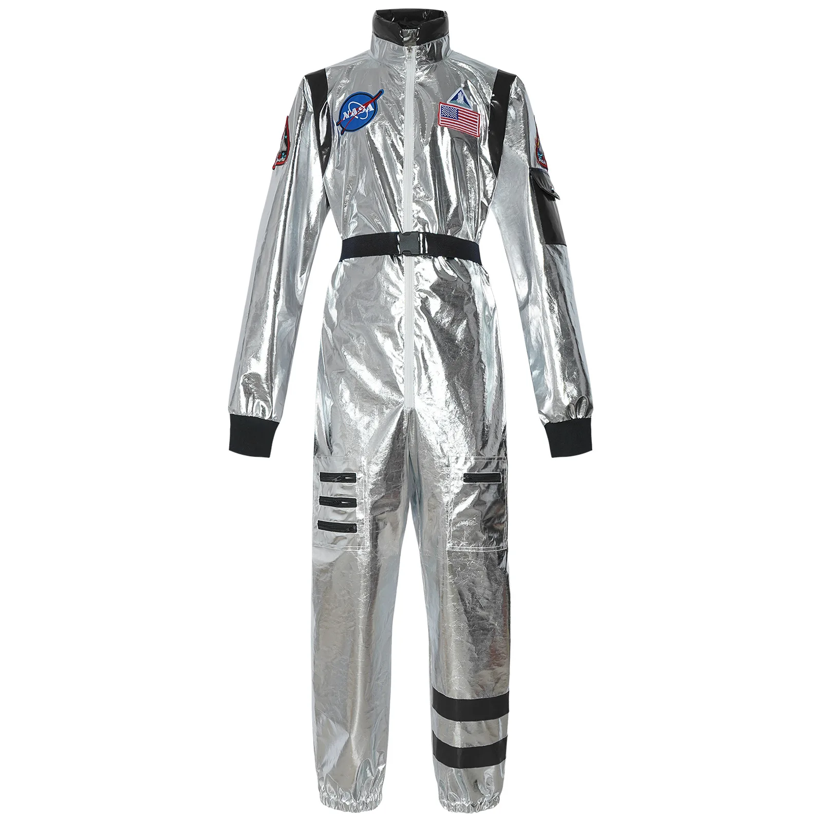 ผู้ใหญ่เด็กเงินนักบินอวกาศคอสเพลย์ผู้ชายผู้หญิง Spaceman ชุด Space Jumpsuit ฮาโลวีนคอสเพลย์ปาร์ตี้ Fantasia Dress Up
