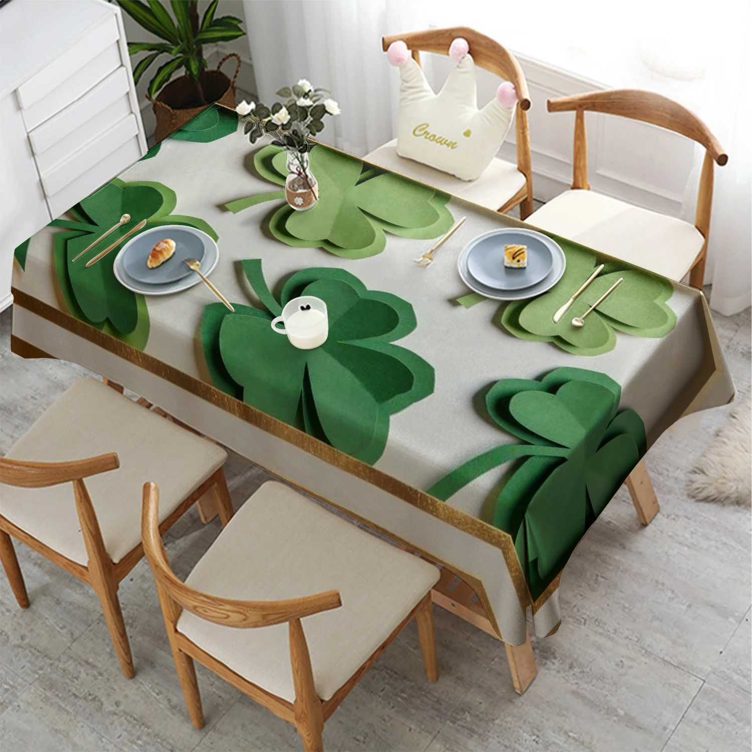 

2D скатерть с рисунком клевера, ресторанная кухонная скатерть, гостиная, украшение дома, прямоугольное украшение для вечеринки