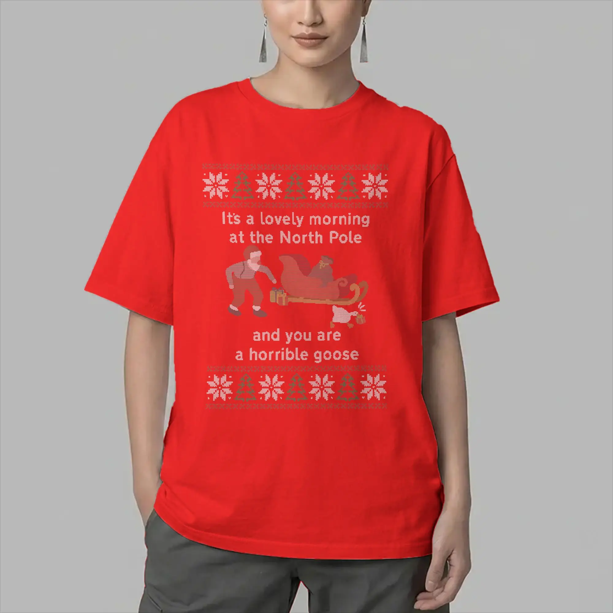 Men T-Shirts Untitled Ugly Christmas  Goose Game Humor Cotton Tees Short Sleeve  T Shirt Round Collar Tops Printing
