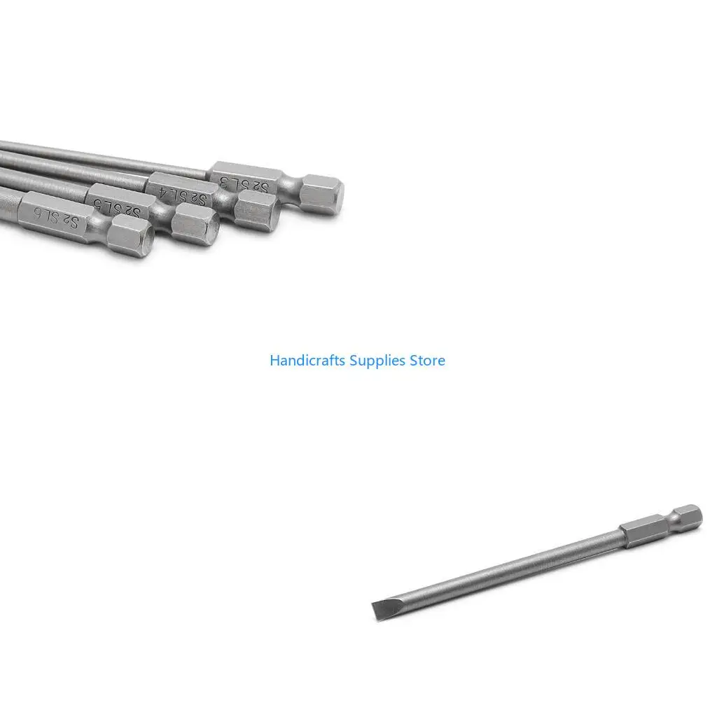 R1WA 4Pcs 100mm Slotted Screwdriver Bit 3mm-6mm Flat for Head 1/4