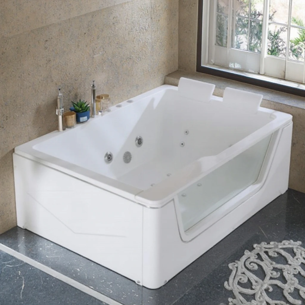 Freestanding Acrylic Massage Bathtub, 1.7m/67inch Whirlpool Spa Hot Tub, Oval Hydrotherapy Soaking Tub for Bathroom Jacuzzi