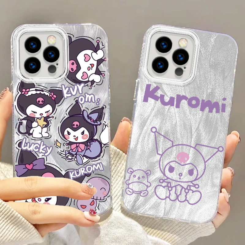 

Kuromi Sanrio Cute Cartoon For iPhone 15 14 13 12 11 XS X XR 8 7 Pro Max Plus Feather Yarn Soft Phone Case