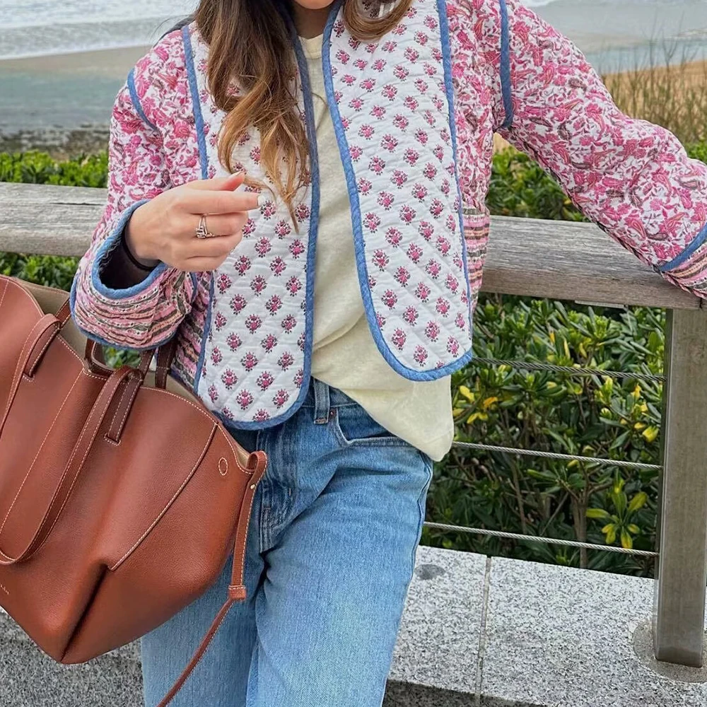 

Двусторонняя стеганая куртка с принтом, женская хлопковая куртка в европейском и американском стиле, хит продаж