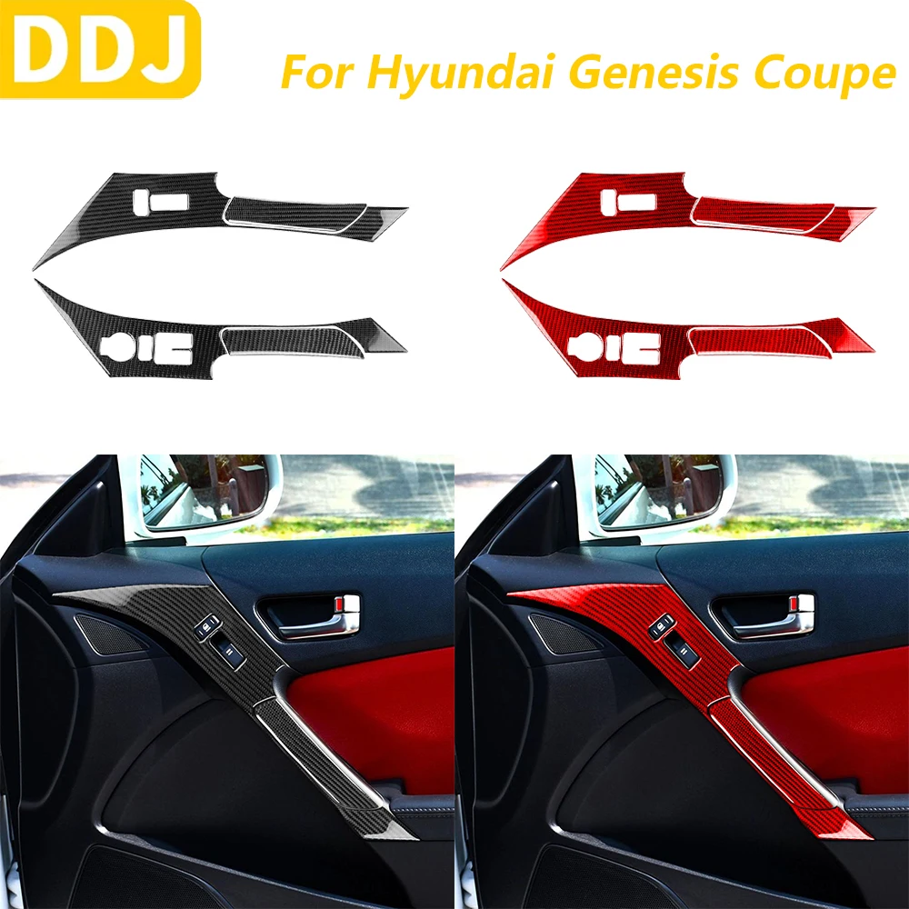 

For Hyundai Genesis Coupe 2013-2016 Carbon Fiber Door Window Lift Handle Panel Set Trim Cover Car Accessories Decoration Sticker