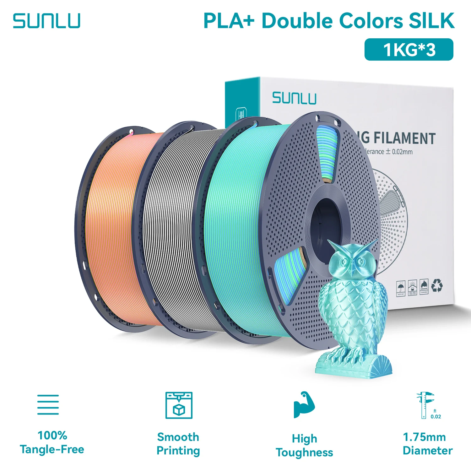 

SUNLU Silk PLA PLUS 3D-нить 1,75 мм, двухцветные шелковые текстуры, нить градиентных цветов для большинства 3D-принтеров FDM 3 кг