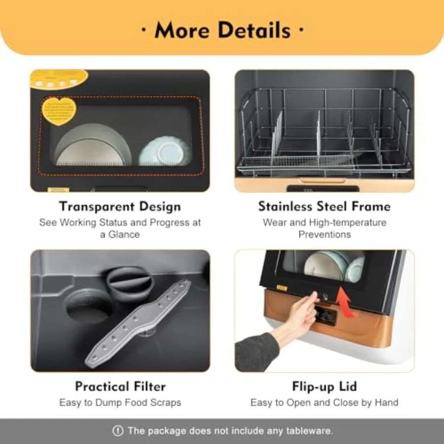 غسالة أطباق صغيرة محمولة من نوع الرش بقدرة 1200 وات لغسالة أطباق على سطح الطاولة للمنازل الصغيرة والشقق والمسكن والقوارب والمعسكر RVs وغيرها من C