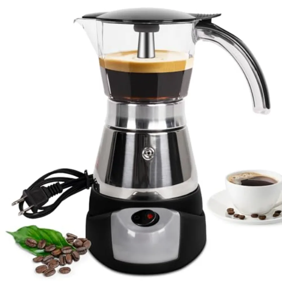 

Electric Moka Pot 6 Cup 300ml Plastic Transparent Stovetop Espresso Maker Portable Stainless Steel Mocha Pot Percolator Italian