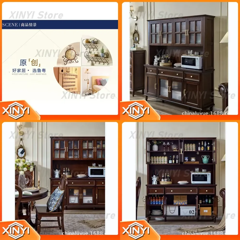 American Solid Wood Dining Side Cabinet for Rural Retro Simple Tea Wine Living Room Porch Cupboard Multi Functional Furniture