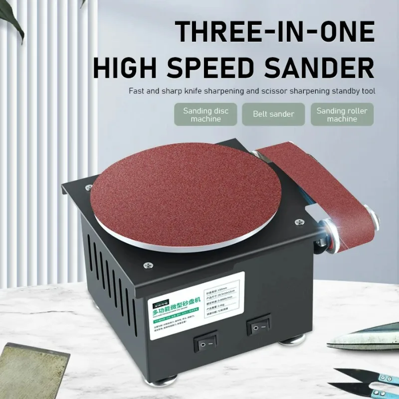 Small Electric Belt Sander DIY High Speed Sanding Disc Machine Knife Sharpener Blade Opener Benchtop Grinding Polishing Machine