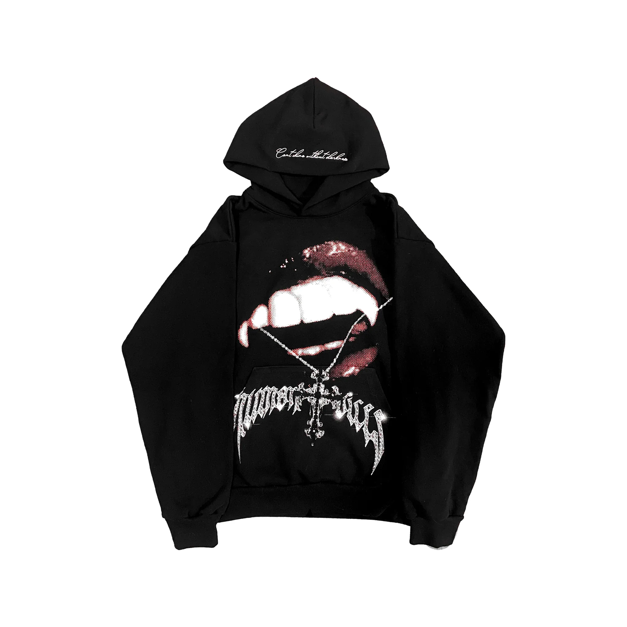 Y2K debuts casual black loose fallen angel print hoodie on the whole network, European and American student couple explosive top