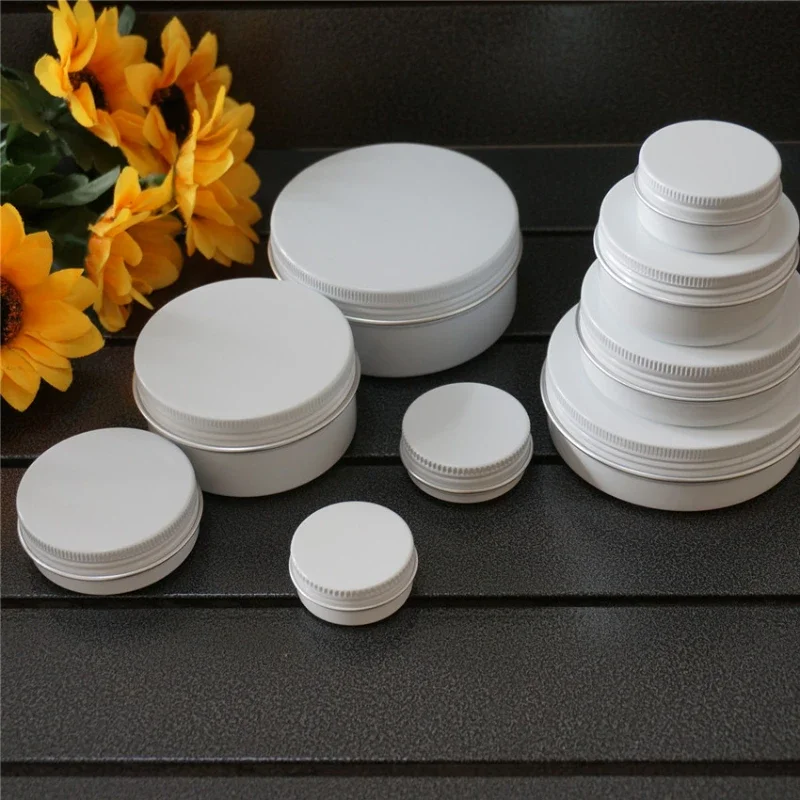 10/15/20/30/50/60/80/100/150g White Empty Round Aluminum Box Metal Tin Cans Cosmetic Cream DIY Refillable Jar Tea Aluminum Pot