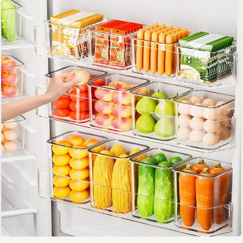 1PCS Fridge Side Door Storage Boxes Portable Vegetables Fruits Preservation Box Kitchen Food Grade Plastic Storage Containers