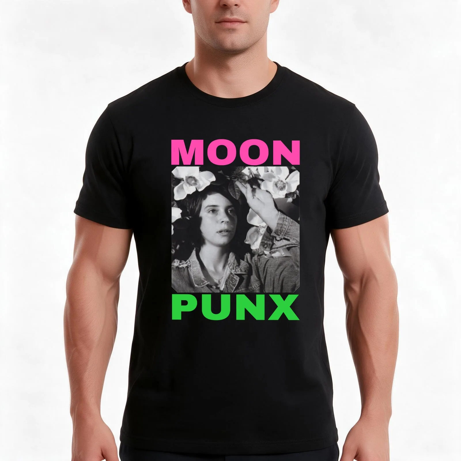 MOON PUNX T-Shirt, Summer Casual Cotton Tee, Oversized Streetwear Tops, Vintage Graphic Print, Loose Fit Short Sleeve