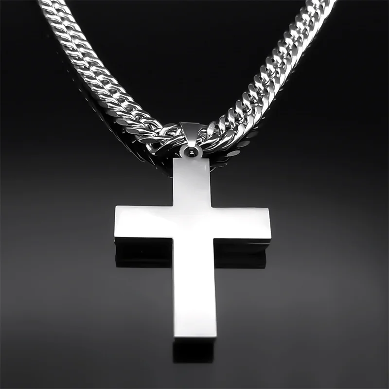 Punk Hip-hop Cross Layered Necklace Men Stainless Steel Silver Color Religious Necklaces Jewelry Party  Anniversary Gift N2356