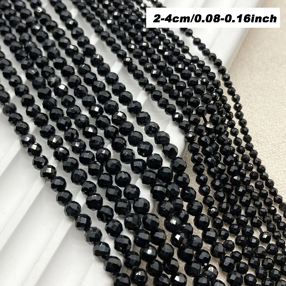 2mm 3mm 4mm Schwarzer Turmalin Facettierter runder Stein Natürlicher Kristall Energie Lose Edelstein für DIY Männer Frauen – Detail 4