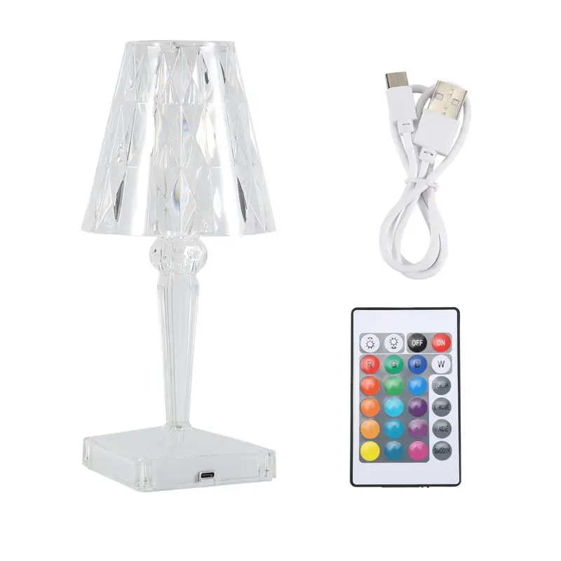 A20F-Diamond Table Lamp Crystal LED Bar Table Lamp Rechargeable Touch Sensor Dimming Bedside Lamps For Bedroom Decor