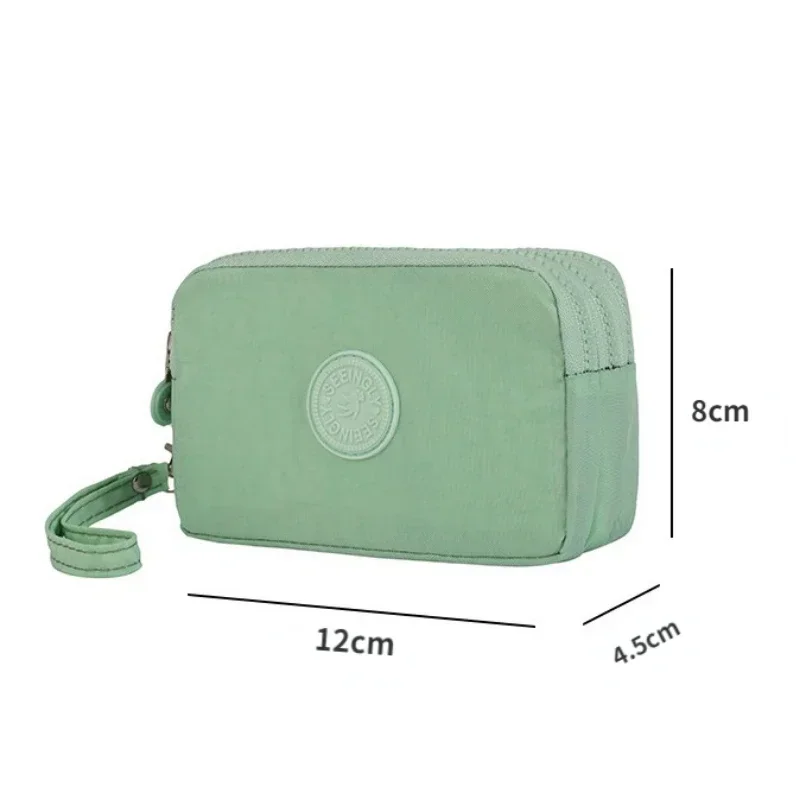 Mini porte-monnaie en nylon pour femme, portefeuilles à fermeture éclair, étanche, portable, trois couches, porte-cartes, sac à main pour fille, sac de sauna pour téléphone