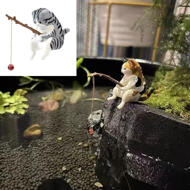 Akwarium do krajobrazu wędkarstwo kot ozdoby śliczne Mini dekoracja akwarium Cartoon zwierząt figurka z żywicy do dekoracji domu