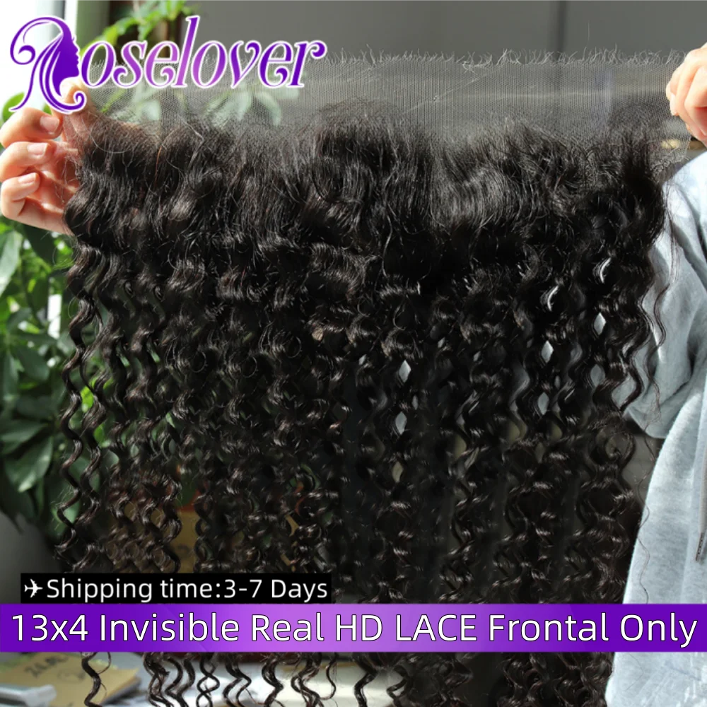 

ROSELOVER Deep Curly 13X4 Invisible HD Lace Frontal Only Straight 100% Human Hair Pre plucked Vitname Hair Raw Hair for Woman