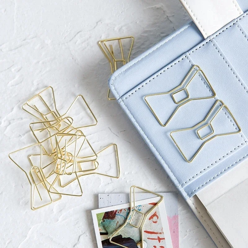 5Pcs/set Lovely Gold Bowknots Paper Clips for Notebook Inner Pages