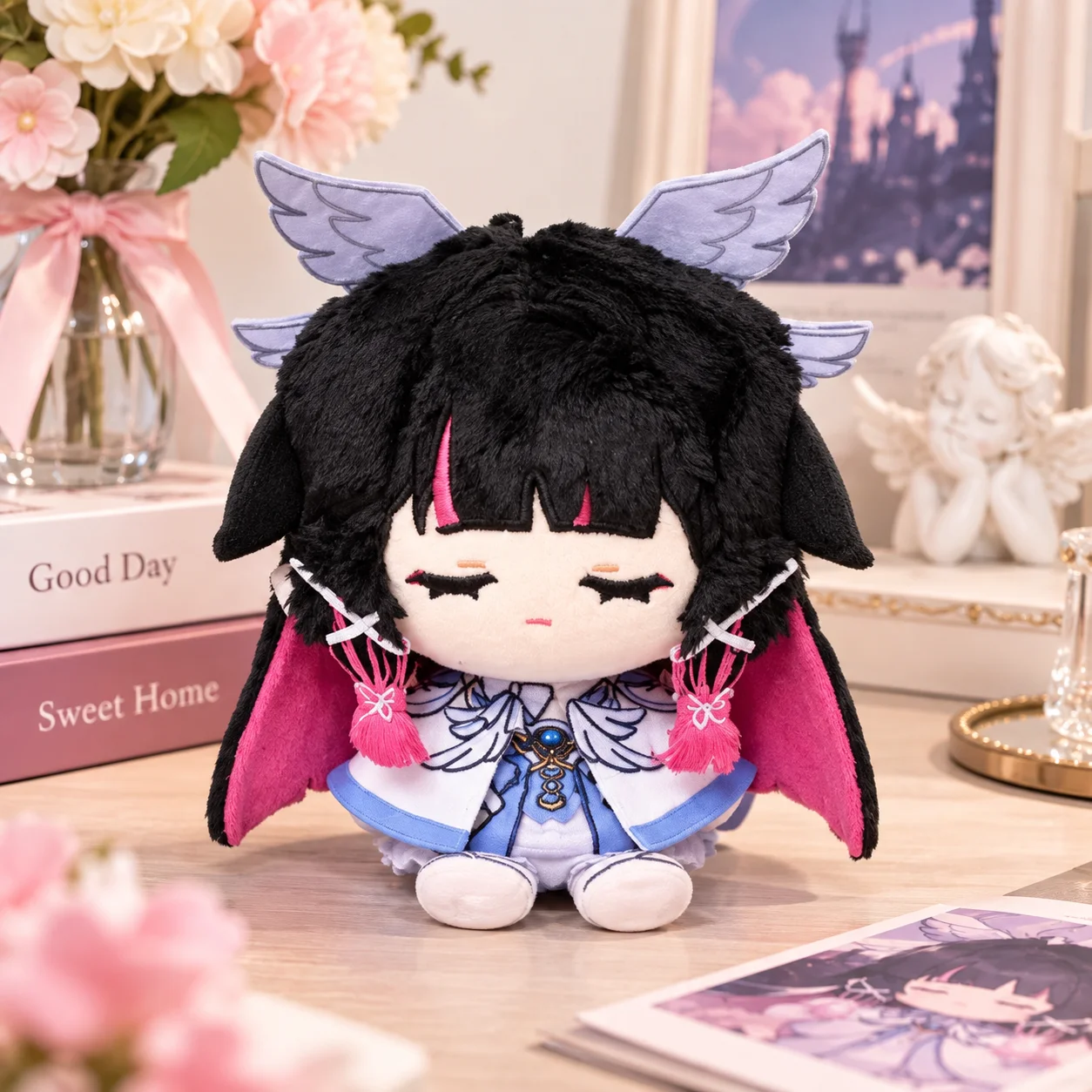 Sandroness Anime Plush Doll Cute Sitting Stuffed Toy Mini Figure Girl Puppet Pendant Collectible Birthday Christmas Gift