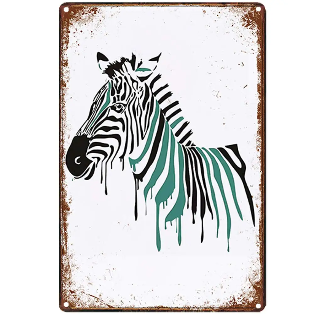 

Retro Design Color Zebra Tin Metal Signs Wall Art | Thick Tinplate Print Poster Wall Decoration for Garage