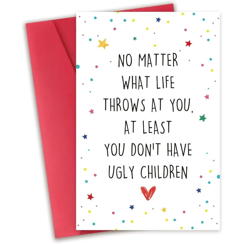 Tarjeta Divertida para el Día de la Madre, con la Frase "Al menos no tienes hijos feíos", Tarjeta de Felicitación Humorística con Sobre Rojo, Novedad para Mamá