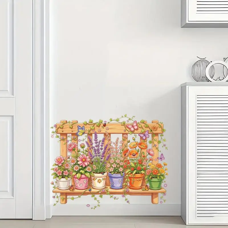 Potted Flower Fence Butterfly Wall Sticker Waterproof Non-Toxic Print for Bedroom Dorm Apartment Rental Wall Decor