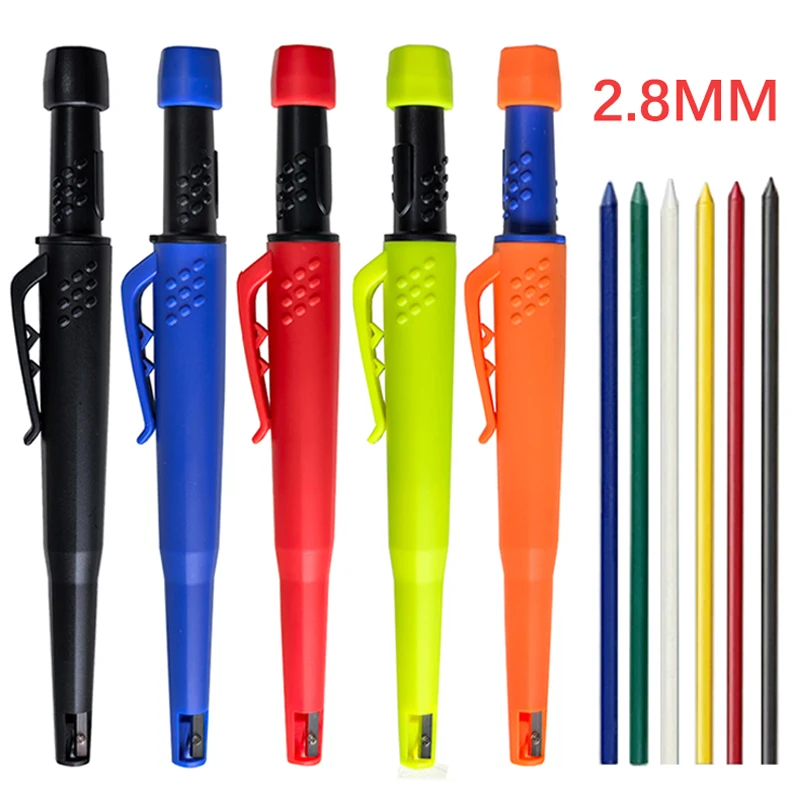 5 Colors New 2.8mm Woodworking Automatic Pencil with Protective Cover Pencil Sharpener 2B Multi-Color Lead Deep Hole Marking Pen