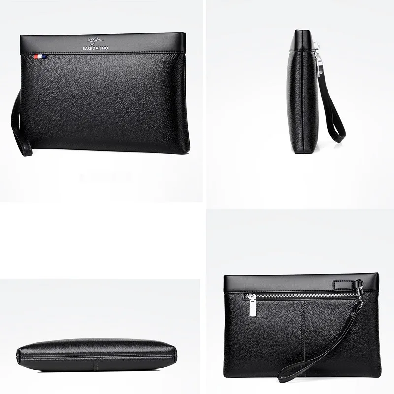 Men's Large Capacity Business Handbag Clutch Briefcase PU Leather Wrist Moneybag Envelope Document Mobile Gift Bag