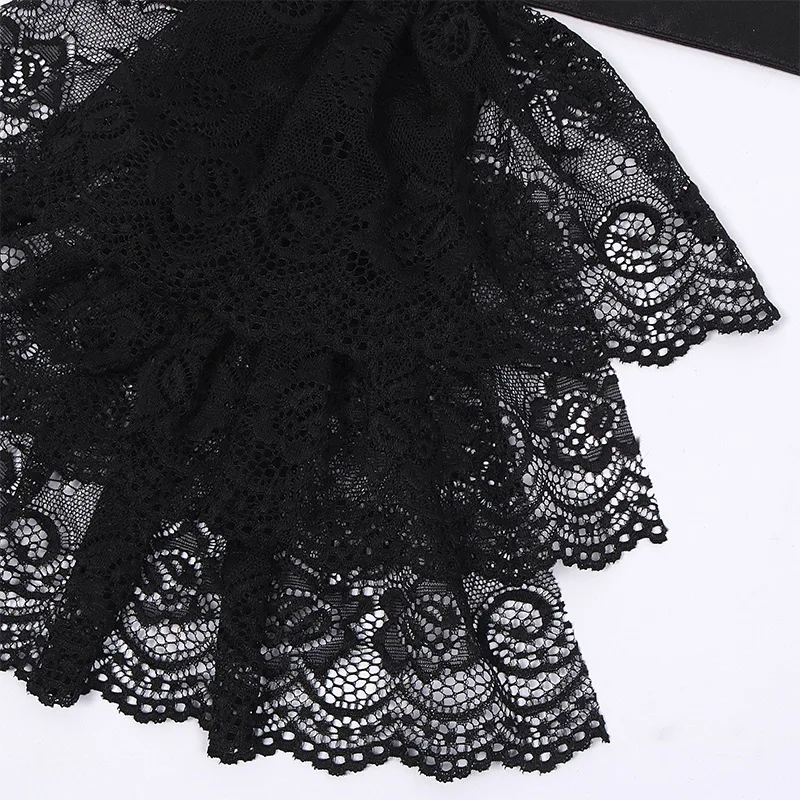 Men Women Black Lace Jabot Tie Neck Collar Victorian Costume Cravat Accessory Unisex Ruffle Ascot Cosplay Halloween For Adult