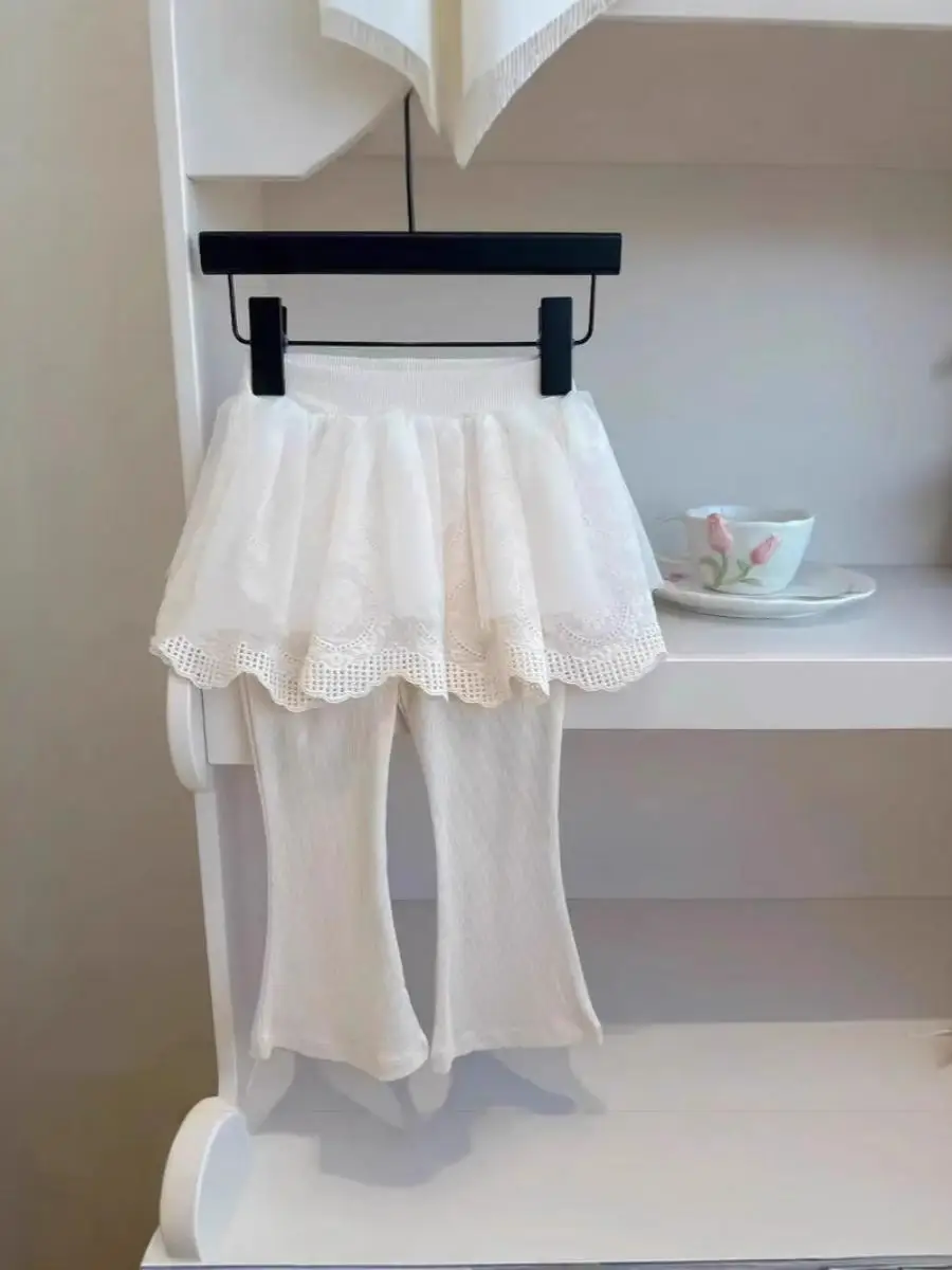 

Весенне-осенние кружевные расклешенные брюки для девочек, повседневные модные брюки-клеш, юбка-брюки для ношения поверх одежды