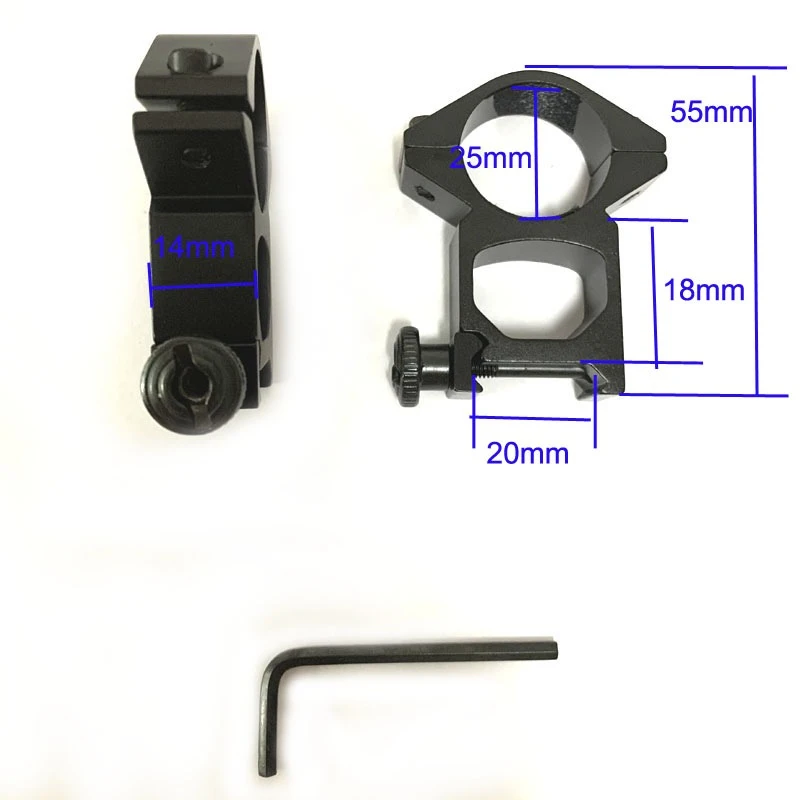 Pair 25GK Tactical Scope Mount Gun Flashlight 25mm Ring Track Clamp Hunting Rifle Optical Laser Sight Mounts 20mm Rail H: 55mm