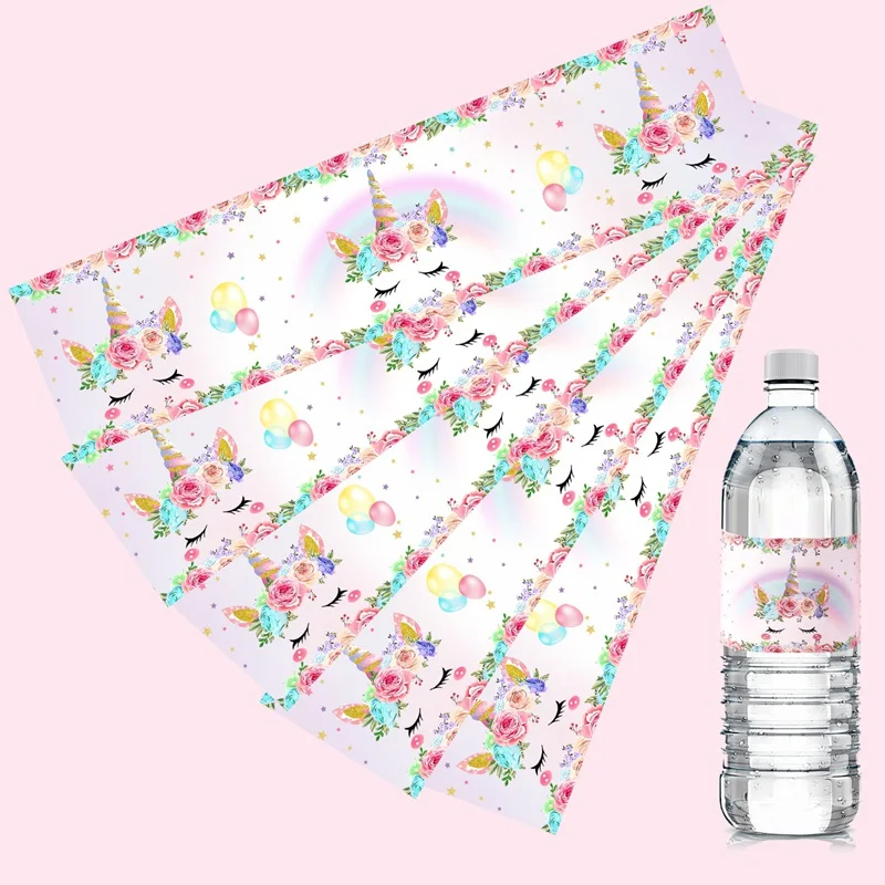 10pcs Unicorn Style Bottle Labels Stickers Pink Unicorn Theme Sticker for Girls Birthday Babyshower Wedding Party Decor Supplies